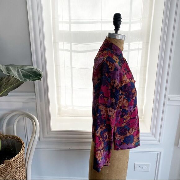 Vintage Mandarin Style Floral Print Blouse Pink Size Small - Picture 5 of 12